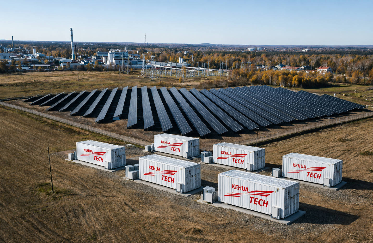 Battery energy storage containers co-located with a solar PV park